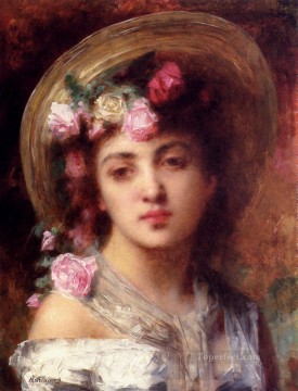 Alexei Harlamov Painting - The Flower Girl girl portrait Alexei Harlamov